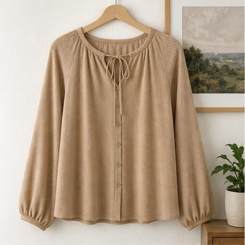 Camel Puff Sleeve Top